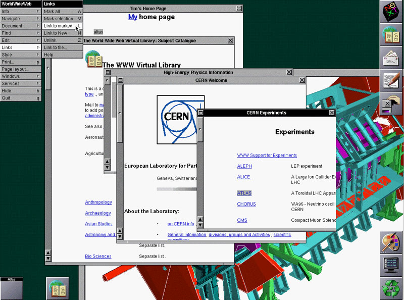 Первый гипертекстовый браузер WorldWideWeb с функционалом веб-редактора